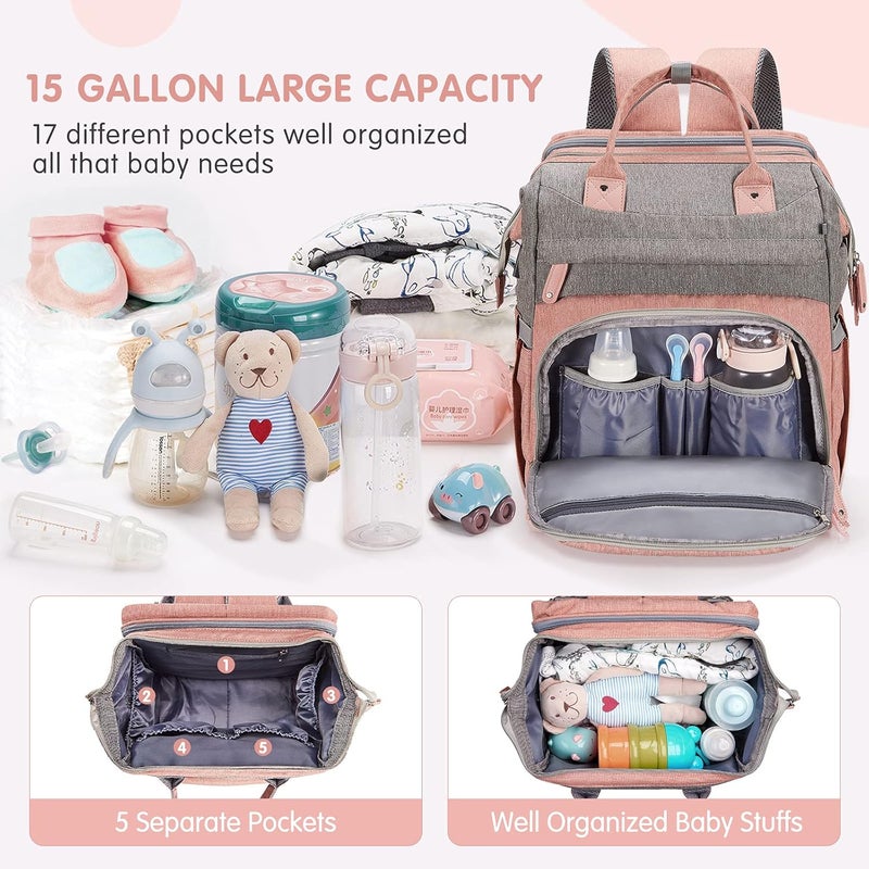 DERJUNSTAR Store Diaper Bag Backpack – Large Capacity Baby Diaper Bag with Changing Pad, Waterproof Travel Backpack for Boys & Girls, Multi-Function Baby Bag with USB Charging Port, Rose Pink - Image 2